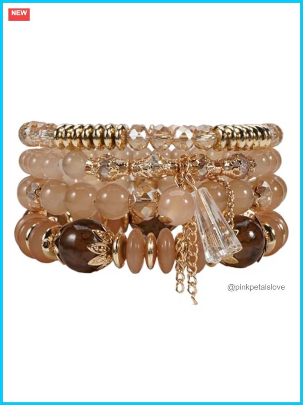 Bohemian Bracelet Set - 4-Pack Stackable Stretch Bead Bracelets with Black &